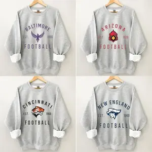 Graphic Vintage Design All Team Football Sweatshirt, Ash Grey Vintage All Team Football Sweatshirt, Men’s And Women’s Shirt