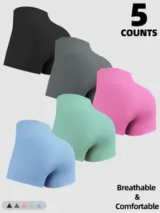 Women's Solid Color Gym Shorts, Breathable Comfortable High Stretch Shorts for Yoga Gym Workout Running, Ladies Sportswear for Summer