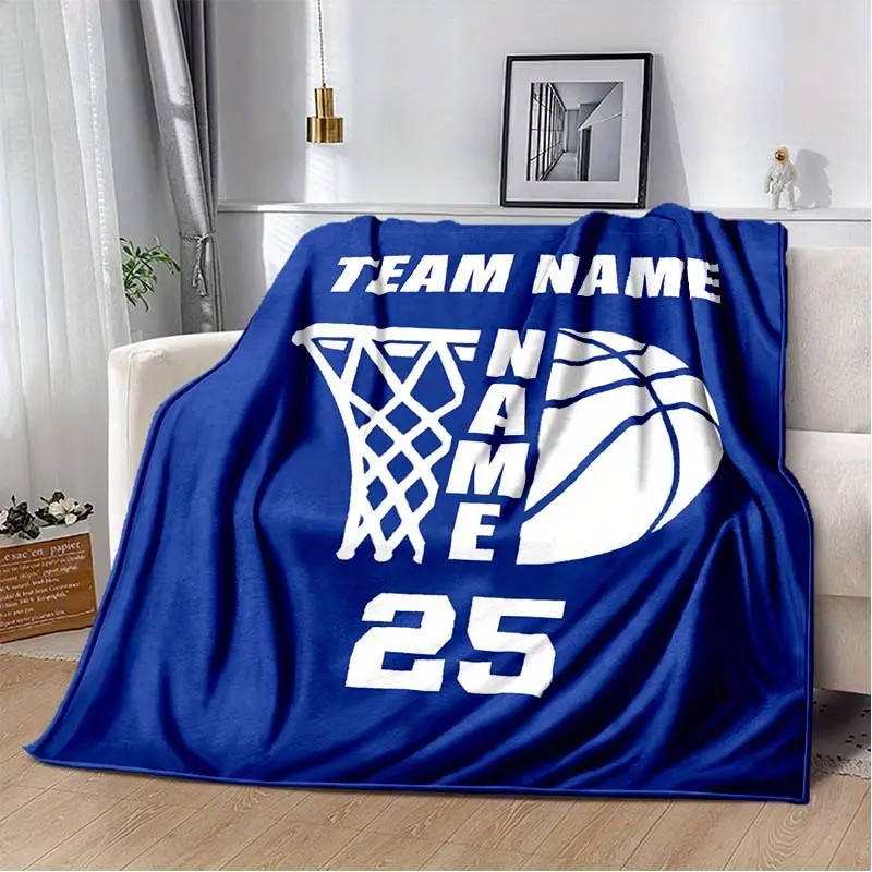 Name/Text Basketball Blanket with Your Name - Soft Flannel Bedspread Suitable for Sports Fans, Gift for,, Athletes - Cozy Bed Cover for Birthdays & Christmas Presents