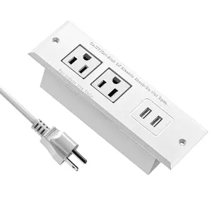 Recessed Power Strip with Two USB A Port Desk Outlet, Furniture Hidden Charging Station for Side Table, End Table, with 1.5M/4.92FT Extension Cord