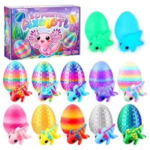 24PCS Easter 3D Printed Animal Axolotl Toys with Eggs Mini Fidget Toys for Kids Easter Basket Stuffers Egg Hunt Party Favors Classroom Prizes Gifts