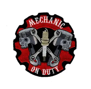 Mechanic on Duty Skull Pistol Iron on Mechanic Biker Patch by Miltacusa