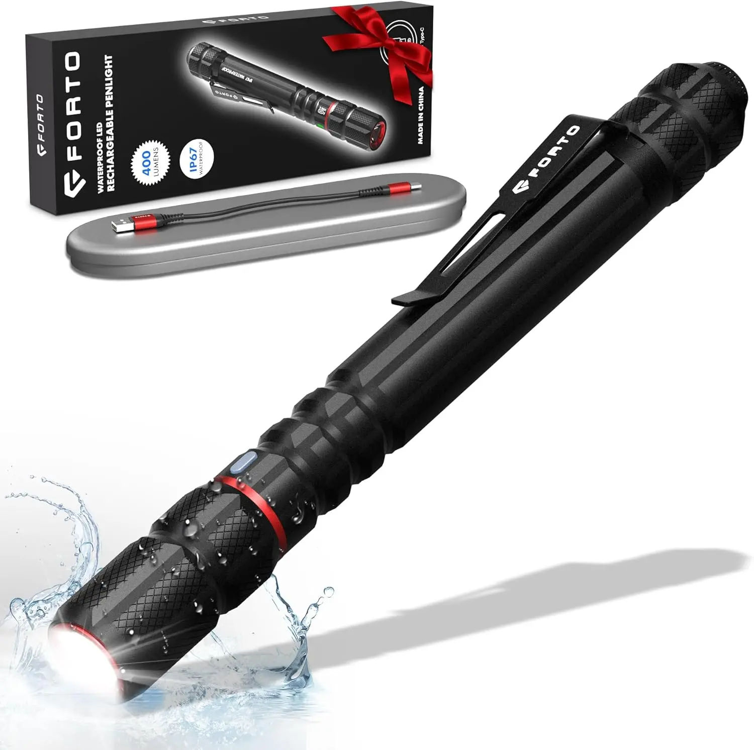 Rechargeable Pen Light Flashlight - High-Power Standard Torch, 400 Lumens Small Pocket Flashlight with Clip, IP67 Waterproof, 2 Light Modes, 3-Color Battery Indicator, Type-C Charging, for Inspection,Emergency (1 Pack), High-Power Standard Torches