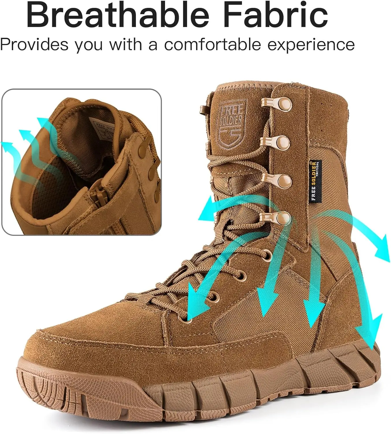 Men's Tactical Boots 8 Inches Lightweight Durable Suede Leather Military Work Shoes with Lace-Up Closure and Patchwork Design