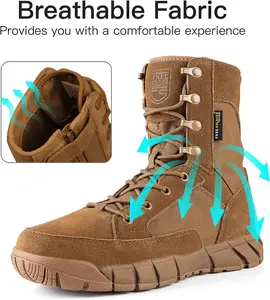 Men's Tactical Boots 8 Inches Lightweight Durable Suede Leather Military Work Shoes with Lace-Up Closure and Patchwork Design