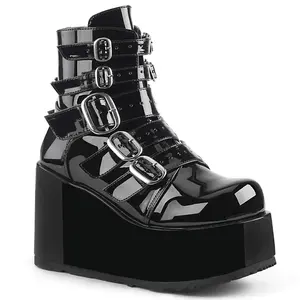 Demonia Concord-57 Mid-Calf Ankle Boot w/ Multi-Buckle Straps & Wedge Heel - Women's Footwear