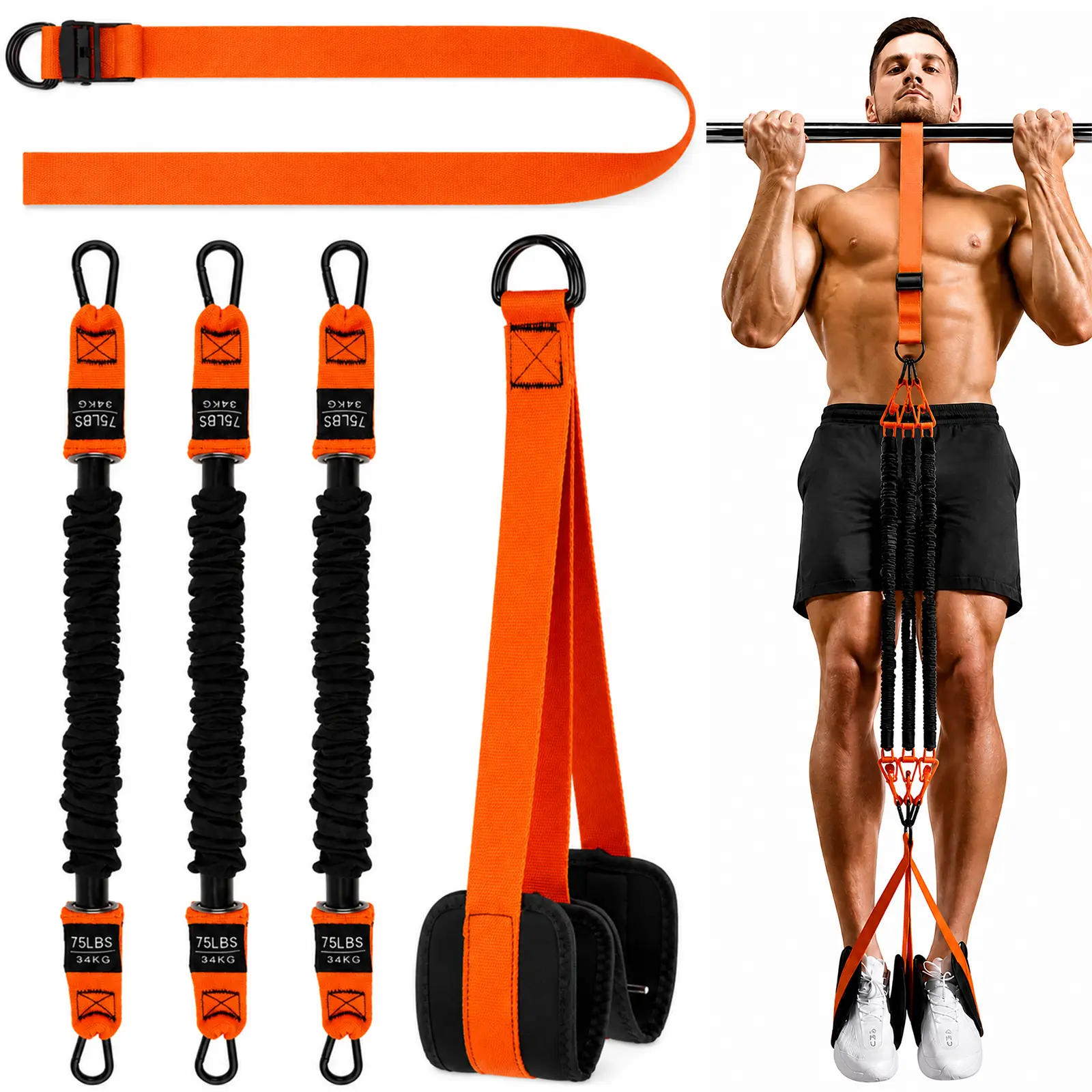 WGCTEK Two Foots Pull Up Assistance Bands, Heavy Duty Resistance Band for Pull Up Bar, Adjustable Weight/Size with Fabric Feet/Knee Rest, Bands for Pull Up Assist for Strength Training