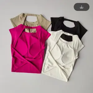 Sexy Short Backless Fixed Chest Pad Sports T-shirt Vest Women's Tight Fitting Quick Drying Slimming Yoga Suit Top Clothing