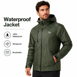 RODEEL 715 Waterproof Jacket Men Lightweight Breathable Full Zip Hooded Rainwear Durable Rain Coat Weatherproof Windbreaker Menswear For Outdoor Hiking Camping Fishing Boating Construction Roofing Framing Landscaping Gardening Tree Service Workwear