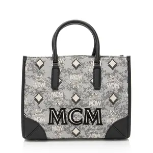 Pre-owned MCM Leather Tote Bags Vintage Monogram Jacquard Small Tote
