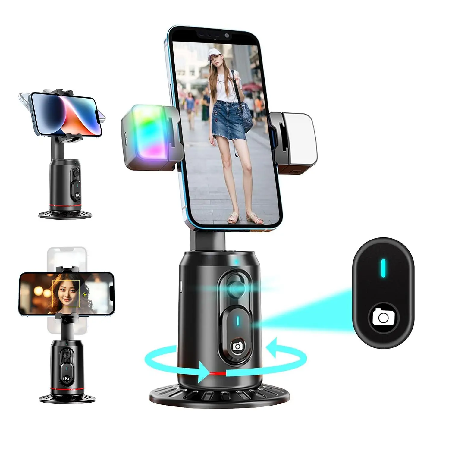 360° Rotatable Selfie Stabilizer, Automatic Face Tracking Phone Holder, Smart Shooting Camera Stand with Remote Control for Cellphone, Selfie Accessor