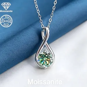 Green Moissanite Infinity Pendant Necklace - 925 Sterling Silver Gift for Her