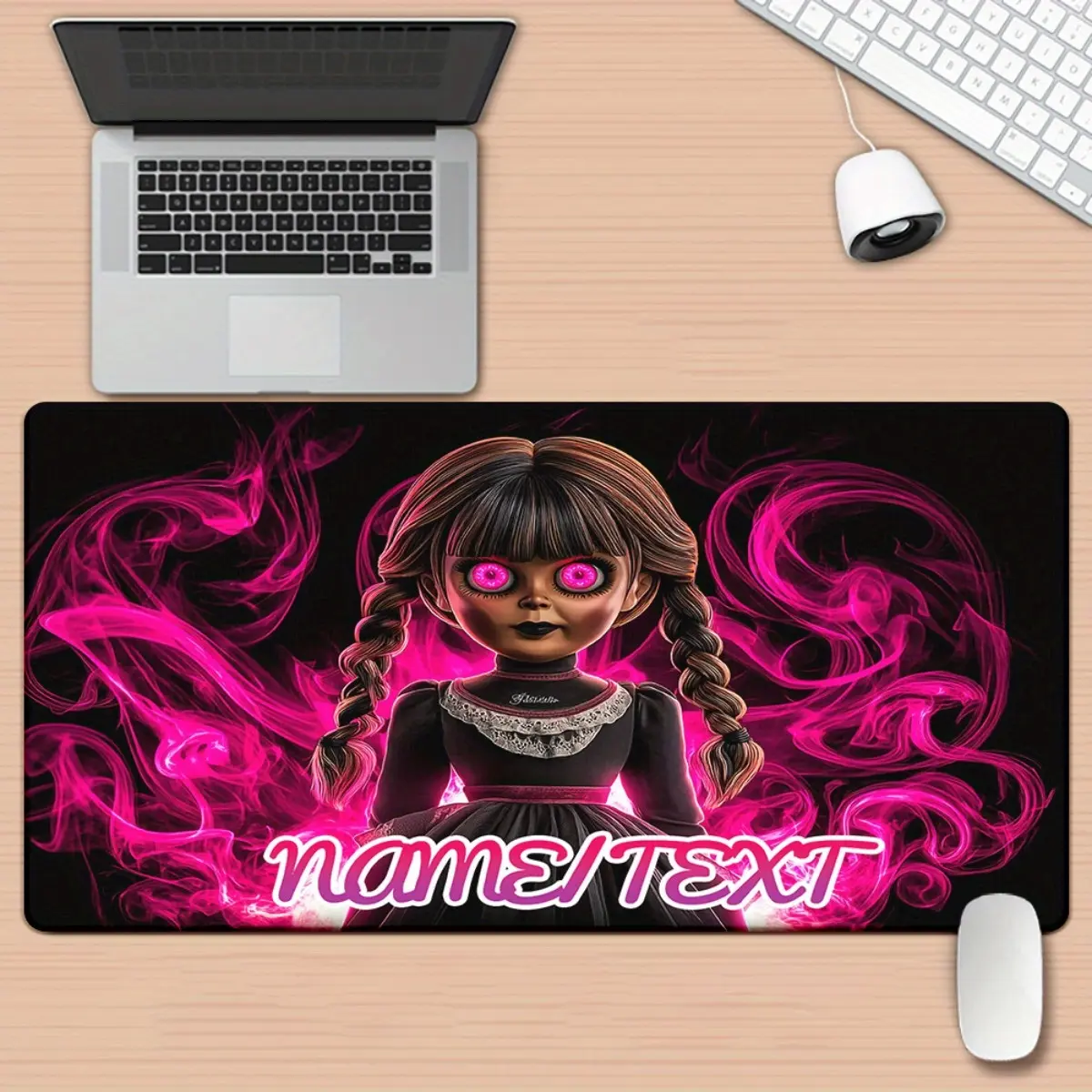 1pc Custom Name Gothic Gaming Desk Mat - XXL Large Mouse Pad with Personalized Text, Pink Smoke Pattern, Non-Slip Base - Gothic PC Setup, Office, Horror-Themed Decor - Ideal Gamer Gift for Halloween, Birthdays, Gamers, Workstation Accessory, Bold Graphics