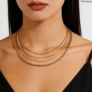 4Pcs Layered Chain Necklaces for Women, Gold-Silver Mixed Style Cuban Snake Rope Chain Stackable Jewelry for Summer Vibes (Sports & Outdoor Accessories)