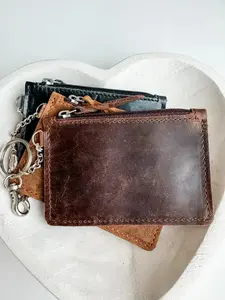 BLACK OR BROWN LEATHER KEYCHAIN WALLET