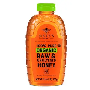 Nate's Organic 100% Pure, Raw & Unfiltered Honey - USDA Certified Organic - 32oz. Squeeze Bottle