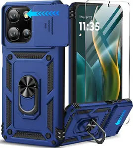 (Case & Nova.) Phone case for Motorola Moto G 2025/G 2026/G Play 2026 with Screen Protector & Slide Camera Lens Cover, Built-in Ring Stand Case for Moto G 2026/G 2025/G Play 2026 (Blue) Military Grade Rotating designer