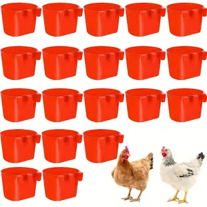 20-Pack 8oz Red Bird Feeder Cups with Hooks Durable Hanging Cage Food Water Trough for Pigeons Quails Doves Chickens Small Birds Poultry Feeding Gear Secure Attachment Bird Feeders for Outside Outdoor