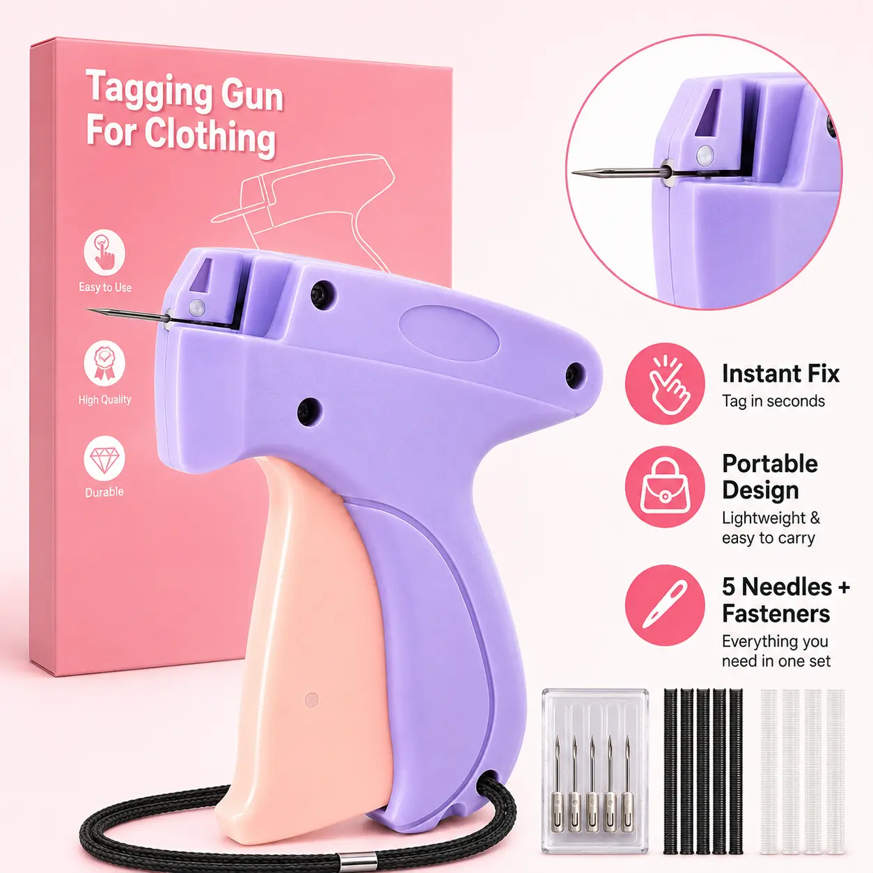Plastic Black Set Handheld Sewing Machine Stitch Gun for Clothes - 5 Needles, 1000 Micro Fasteners, Quick Fixer for Hemming, DIY Projects - Traveling Home Sewing Kit