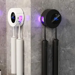 Intelligent Sensor Toothbrush Sanitizer, USB Rechargeable, with UV Toothbrush Holder, Dual Slots, Wall-Mounted, No Drilling Required, Suitable for Bathroom Storage Accessories, Suitable for Electric, Standard, Young People'S 2Pcs (White + Black)