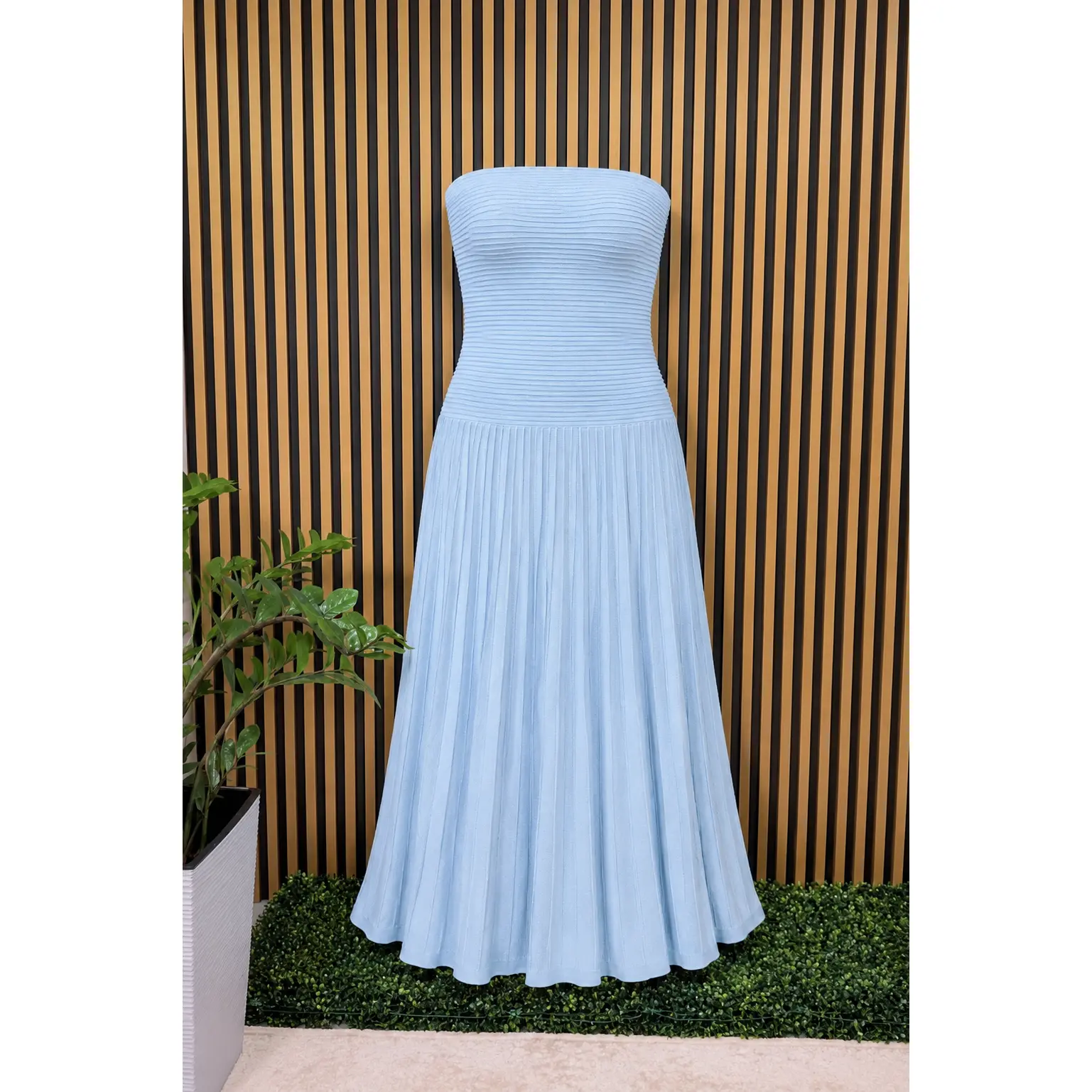 Periwinkle Strapless Ribbed Maxi Dress