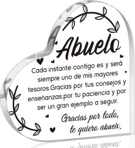 Spanish Grandpa Acrylic Gifts - Regalos para Abuelo Heart Acrylic Plaque Ideas Keepsake Paperweights for Grandpa in Spanish Father's Day Christmas Gifts for Grandpa from Granddaughter Grandson