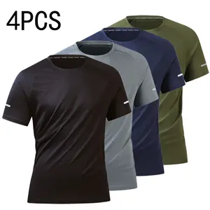 4pcs Men Sports Short Sleeve Tee Running Fitness Outdoor Training Tshirt