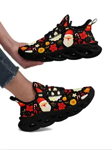 Women's Christmas Print Lace Up Low Top Sneakers, Casual Comfortable Breathable Sports Running Shoes, Female All-match Round Toe Shoes for Daily Wear