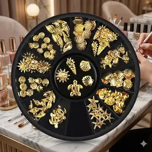Assorted Ocean Nail Art Kit: Mixed Metal Studs Starfish Shells DIY Tools Set, Zinc Alloy Anti-Tarnish Coating, Seashell Starfish Design, Nail Rhinestones, Star Pattern Rhinestones, Vacation Style Salon Decor Storage Box with Independent Compartments