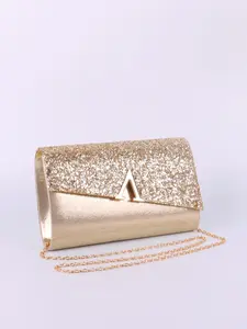 Women's Evening Bag with Sparkling Gold Glitter Powder Decor, Elegant Envelope Clutch for Dates Weddings, Solid Pattern Handbag, Embellished Clutch