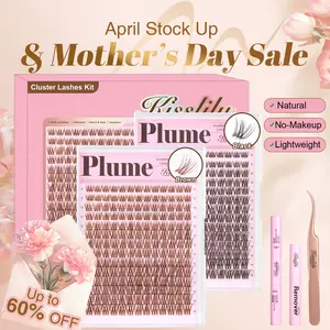 Plume| Kisslily Brown Lashes Natural Lash Clusters With Invisible Band DIY Lash Extension Kit Eyelash Kit with Bond and Seal 8-16mm C Curl Beginner Friendly Individual Lashes Waterproof Long lasting Makeup For Girl Cosmetic mothersdaygift