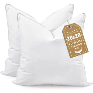 Throw Pillows 20x20 Euro Pillow Inserts Set of 2, Down  Alternative Pillow Inserts, Decorative Soft Large Square White Throw Pillows Insert for Couch Bed Dorm Sofa with Breathable Cover