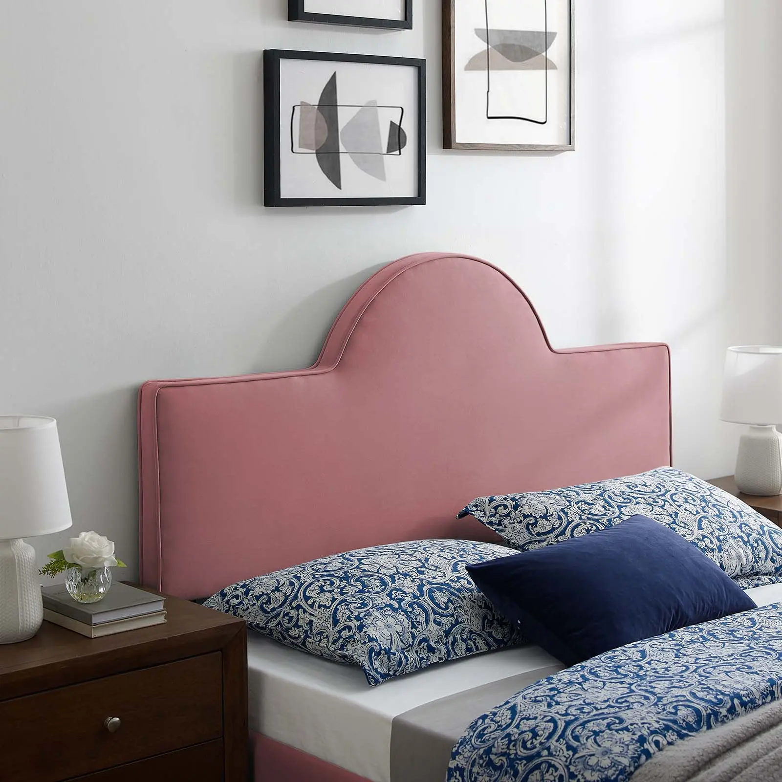 Modway Dawn Twin Upholstered Headboard - Dusty Rose, Luxurious Texture, Glam Deco Look, Adjustable Height, Arching Silhouette, Performance Velvet