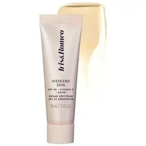 Iris&Romeo  Weekend Skin SPF 50 Instant Glow Tinted Mineral Sunscreen with Vitamin C + Niacinamide lip bal heavy clear