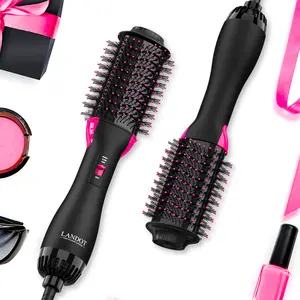 LANDOT Hot Hair Blow Dryer Brush: Upgraded Plus 2.0 Hot Air Brush - One-Step HairDryer Styler and Volumizer 4 in 1 for Drying Straightening Curling Volumizing Hair - Fight Frizz and Add Volume
