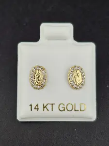14K Gold Earrings - Virgin Mary