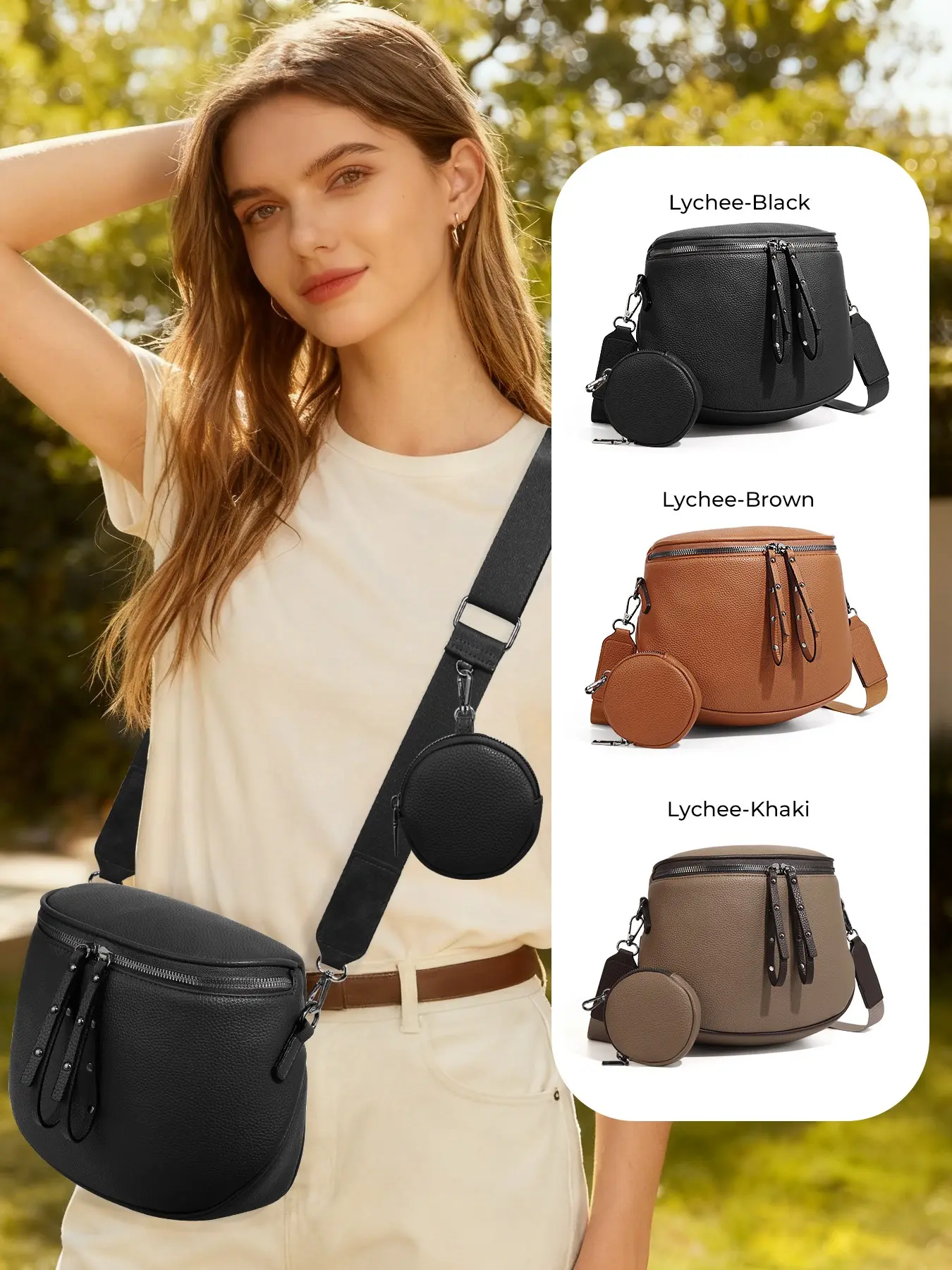 Lychee Texture Large Crossbody Bags for Women, PU Leather Bum Bag with Coin Purse, Casual Bum Bag, Checkered Sling Purse with Adjustable Strap, Lightweight Commuting Shoulder Bag for Mother Travel Gifts Everyday Use