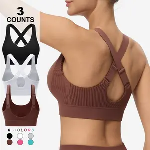 High Impact Sports Bra for Women,Crisscross Back with Adjustable Straps,Padded Seamless Push Up Workout Bra for Running Yoga