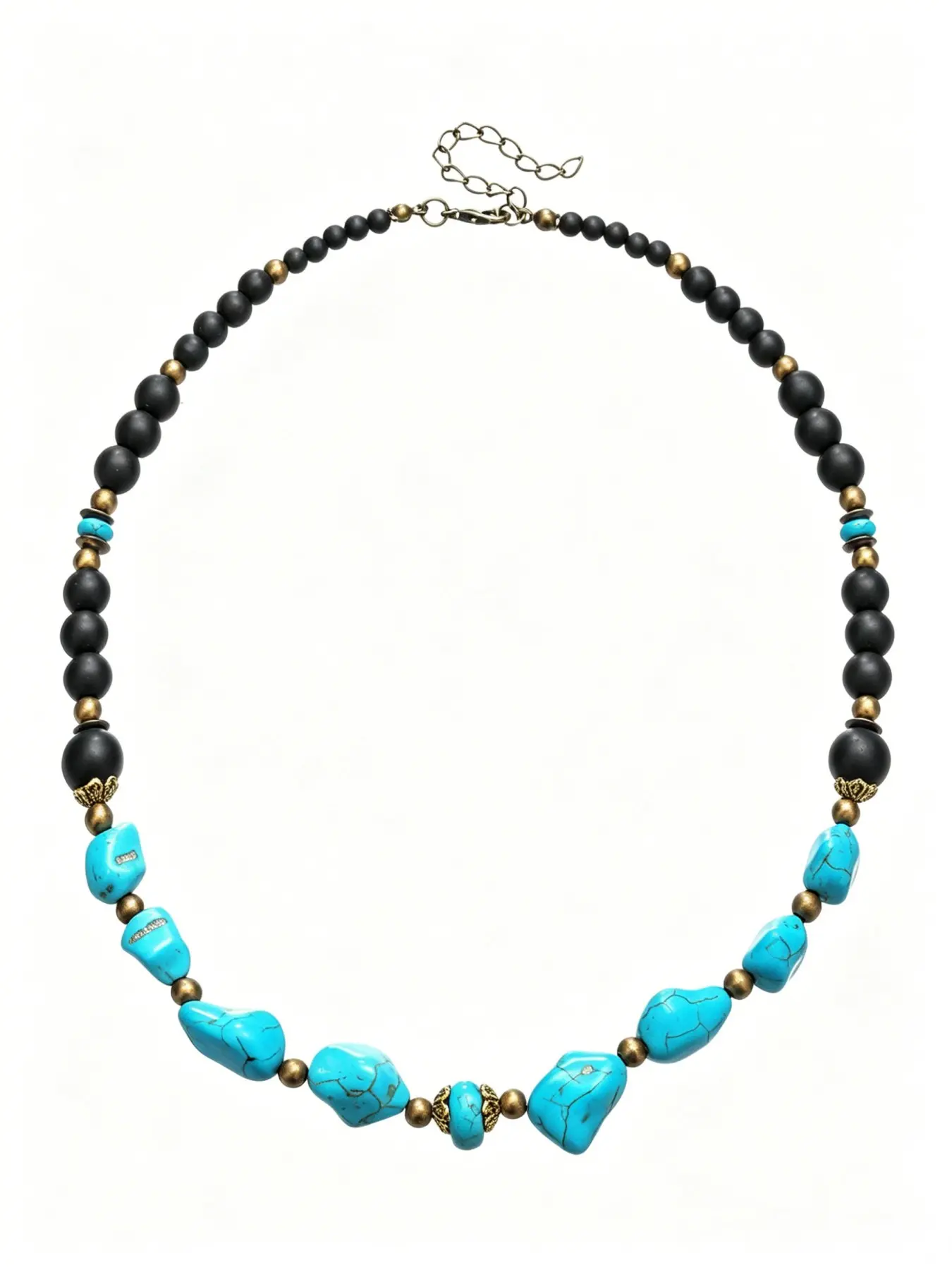 1PC Men's Vintage Blue Pine Turquoise & Black Beaded Necklace, Ethnic Tribal Western Style Adjustable Statement Choker, Natural Stone Boho Collar Necklace, Retro Cowboy Casual Jewelry, Perfect Gift for Father & Boyfriend