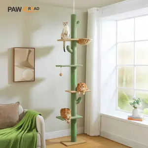 PAWZ Road Tall Cat Tree Cactus Floor to Ceiling Cat Tower 95-108" Sisal Scratching Post for Indoor Cats Pawz Road