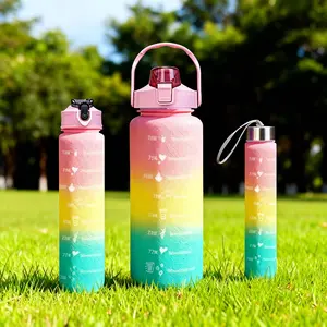 ​  	  Gradient Water Bottle Set of 3 - Large Capacity, Leak-Proof Sports Bottles with Straws, Reusable & BPA-Free. Perfect Matching Gift for Friends, Gym, School