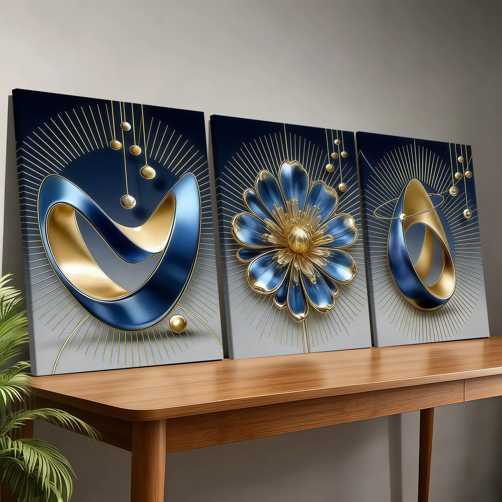 3-Pack Wood Frame Canvas Art Posters, Modern Abstract Geometric Decor, Modern Abstract Design, Aesthetic Wall Decor, Decorative Wall Art, Decoration Items, Waterproof, Ideal for Living Room, Bedroom, Office, Hallway