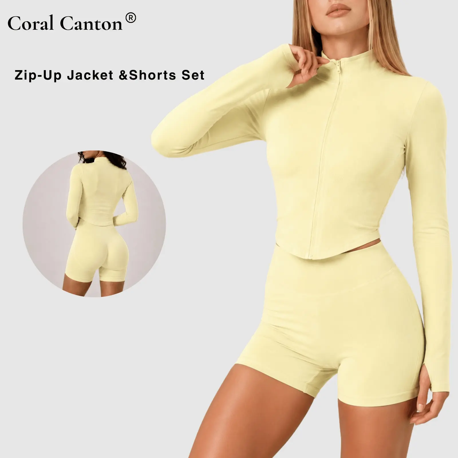 Coral Canton Zip-Up Jacket &Shorts Set