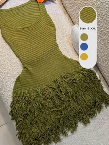 Elegant Sleeveless Knit Dress for Women, Summer Casual Flowy Hem with Fringe Trim, Stylish and Slimming Design, Perfect for Vacation Wear