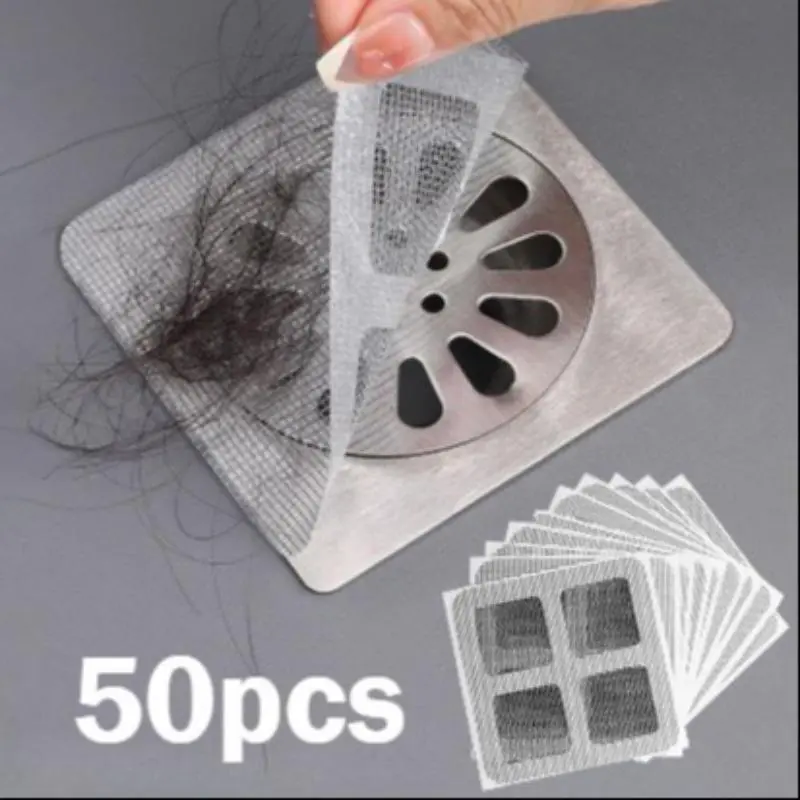 Yitap 50pcs Disposable Household Drain Stickers Kitchen Anti-Clog Filter Mesh, Bathroom Hair Filter Sticker, Insect Proof Drain Patch, Drain Protector