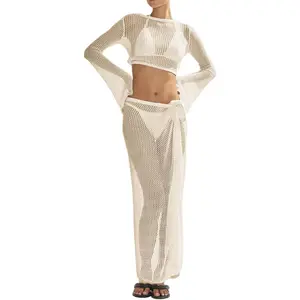 Saodimallsu Women's Crochet Bikini Cover Ups Set - Hollow Out 2 Piece Beach Swimwear for Crochet Bathing Suit Lightweight & Versatile for Beach Pool Lake Vacation