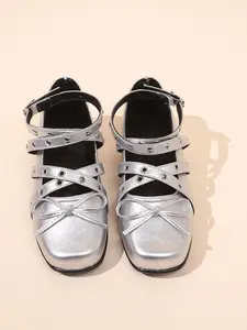 Vintage Velvet Ballet Mary Jane Shoes, Square Toe Design, Bow Decoration, Cross Strap, Metal Ring Decor, Women's Fashion Sneakers, Elegant