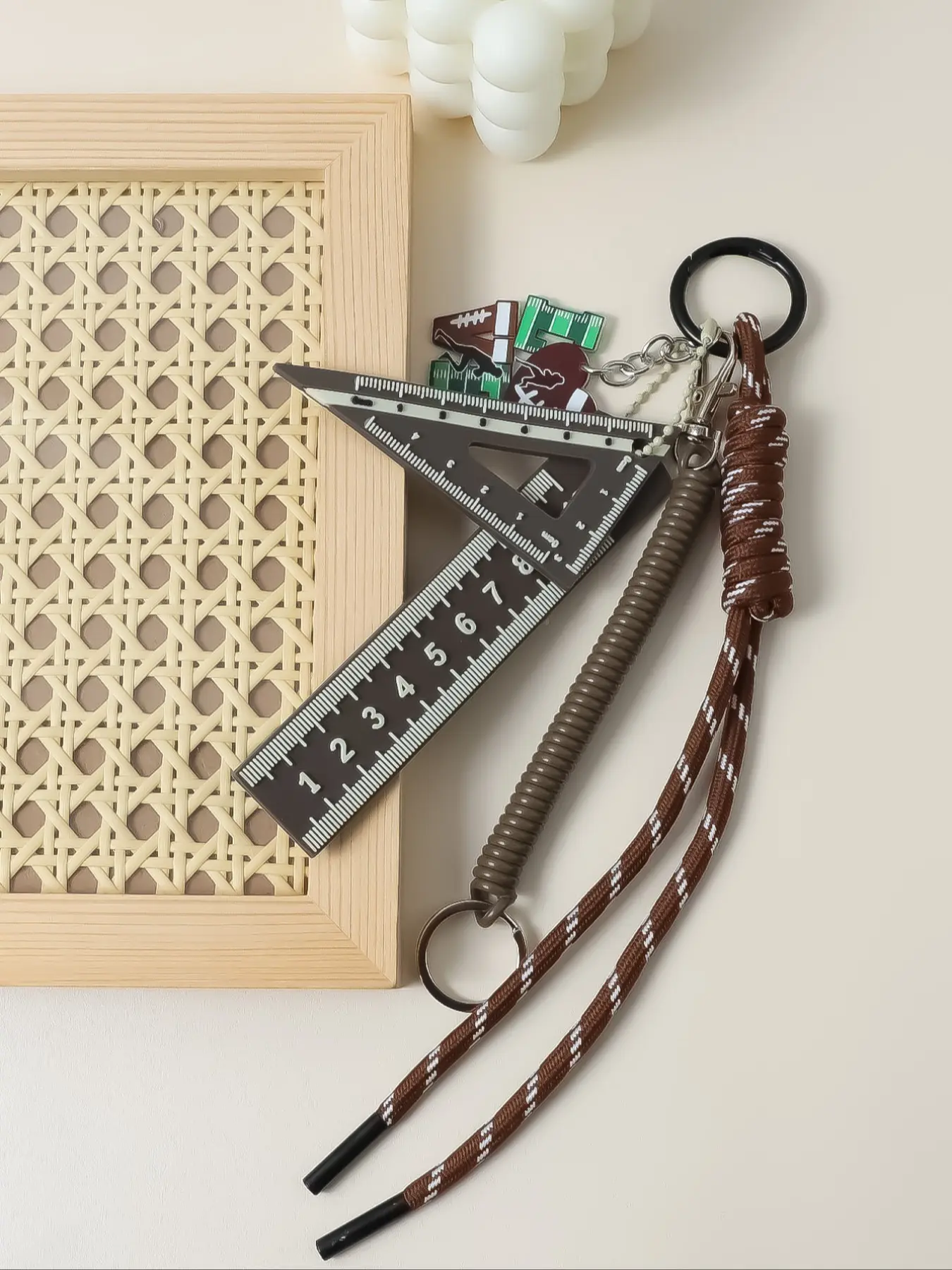 Teacher Keychain with Heart Pendant, Football Baseball Sports Charm, Ruler Shaped Hanging Decoration, Perfect Gift for Teachers, Keychain for Bags