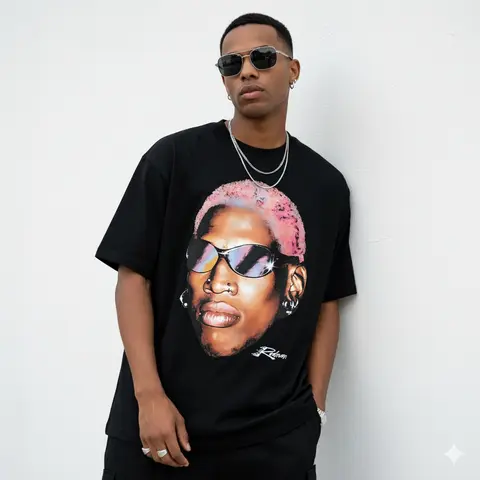 Men's Rodman portrait with sunglasses Graphic T-Shirt - 100% Cotton Short Sleeve Crew Neck Regular Fit Casual Wear | Soft & Breathable Fabric, Durable Print, Everyday Comfort, Machine Washable, portrait graphic casual wear
