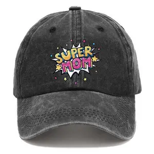 Super Mom Comic Graphic Cotton Baseball Cap, Vintage Washed Distressed Dad Hat, Perfect Mother's Day Gift For Her